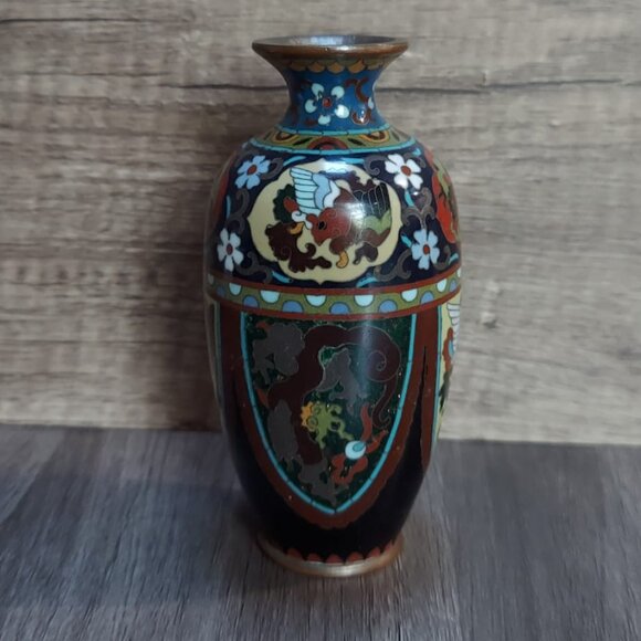 Cloissone vase with dragon and phoenix motif - Picture 2 of 5